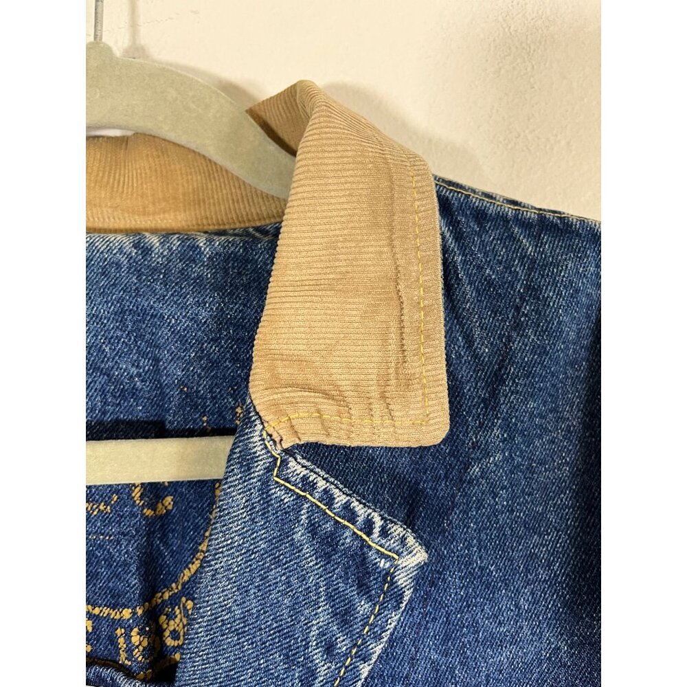 Vintage Lee Denim Corduroy Chore Coat L Blue Jean Duster Trench Barn 70s Work - Picture 3 of 15